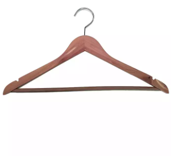 Premium cedar wood coat hanger stainless steel hook for men ladies luxury hotel wooden suit hanger with pant bar WHB05
